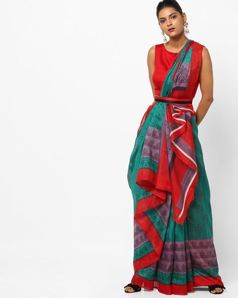 Printed Bhagalpuri Saree With Contrast Border By Florence ( Grey )