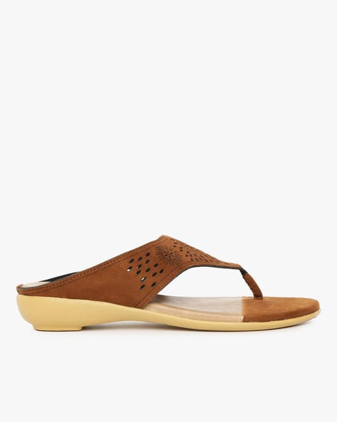 Laser-Cut Thong-Strap Flat Sandals