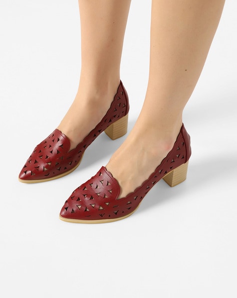 burgundy laser cut heels