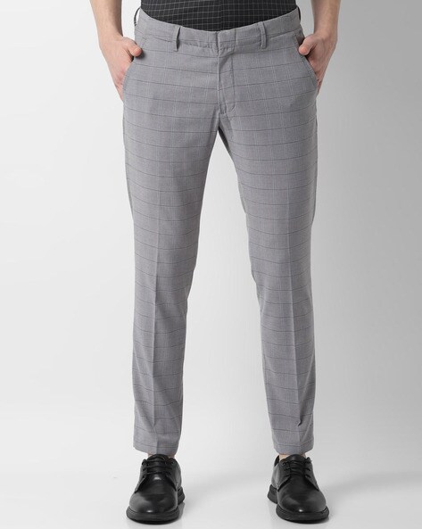 Checked Flat-Front Trousers with Insert Pockets