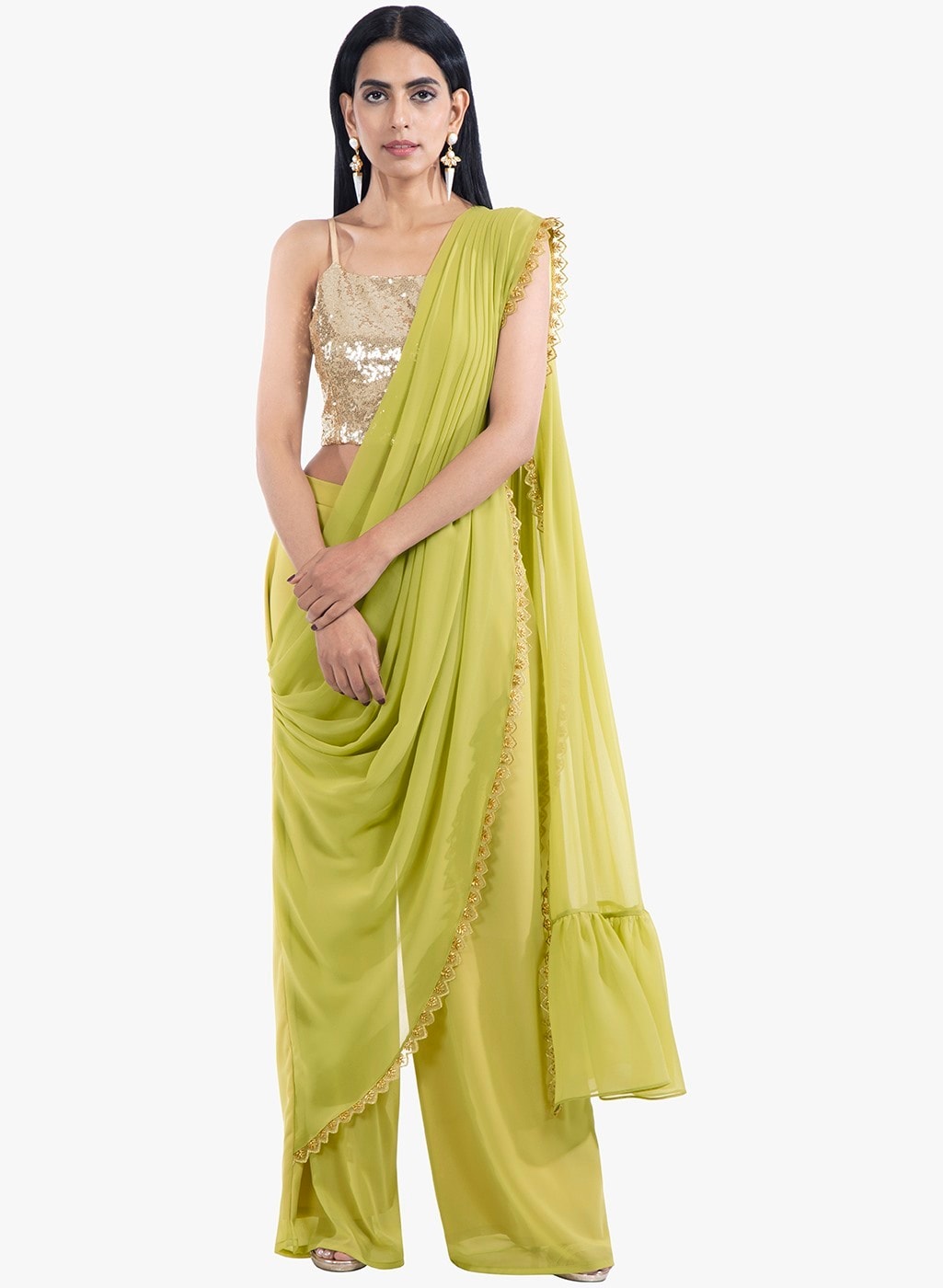 Buy Liva Brown Crop Top With Attached Dupatta And Semi Flared Palazzo Set  Online  Aurelia