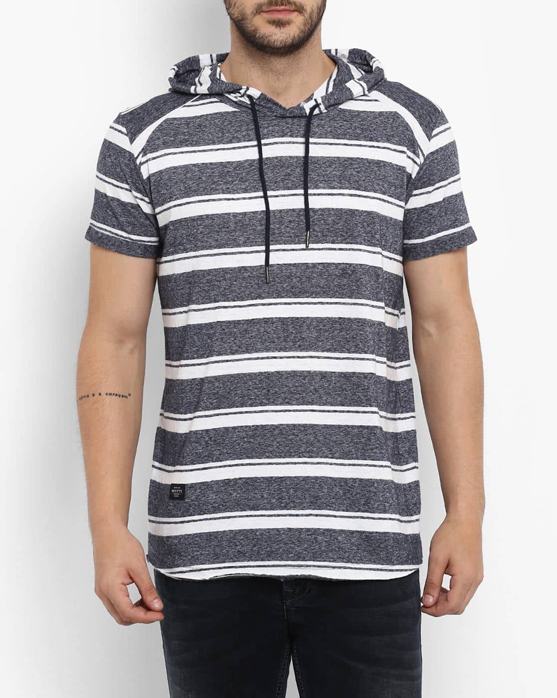 mufti white slim fit hooded shirt