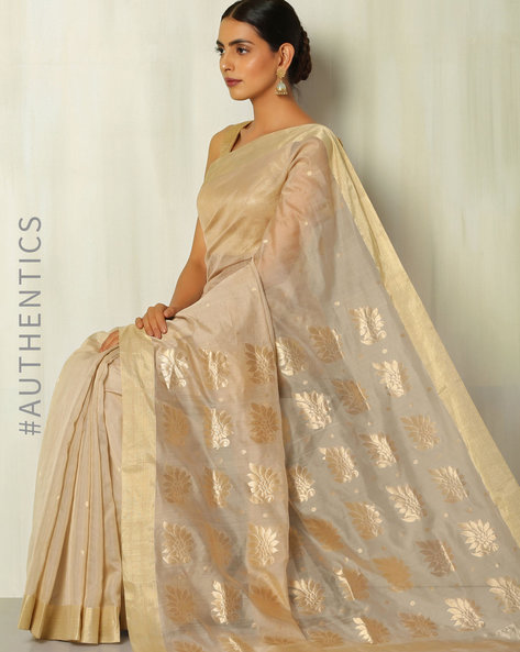 Golden Cream Woven Banarasi Silk Saree | Silk sarees, Saree, Saree designs