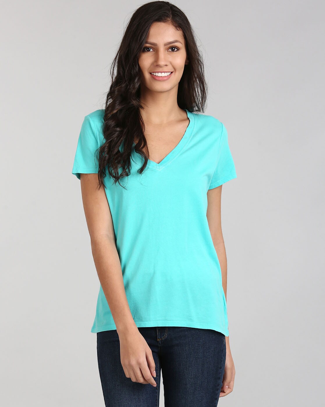 green v neck t shirt womens