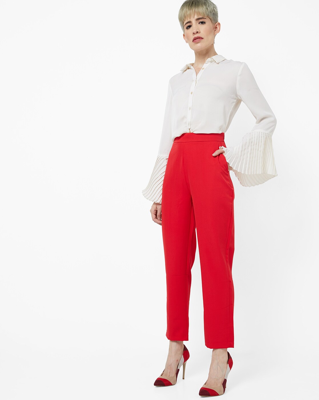 Red High Waist Wide Leg Crop Trousers | New Look