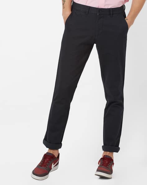Mid-Rise Slim Fit Flat-Front Trousers By British Club ( Navyblue ) - 460238960001