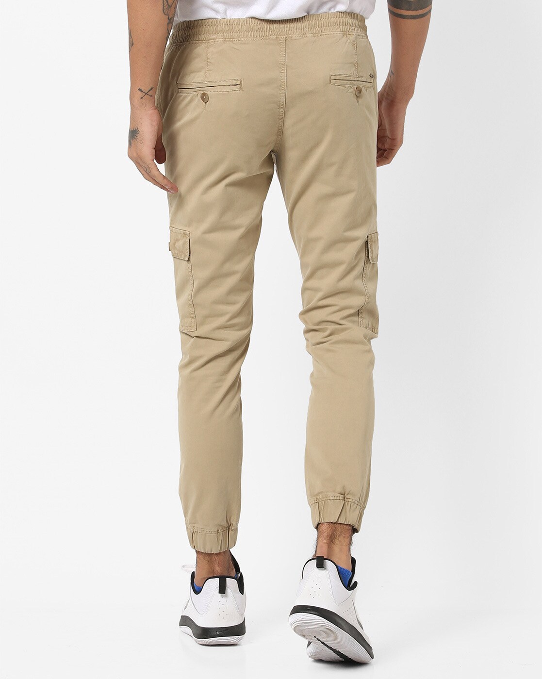 beige slim joggers