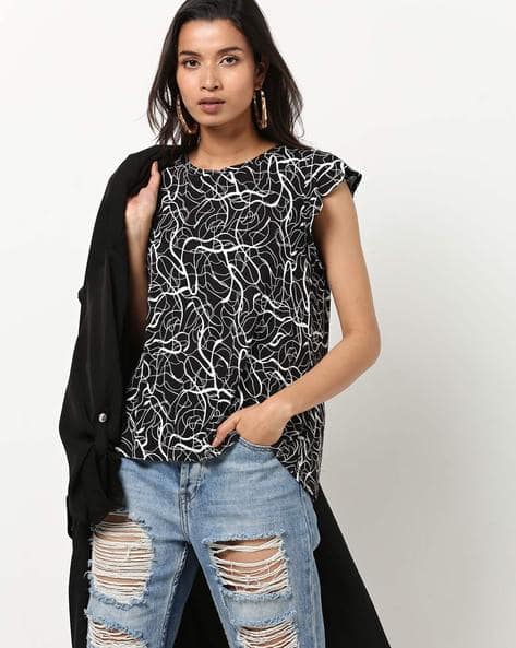 Printed Top with Ruffled Sleeves (Image - 1)