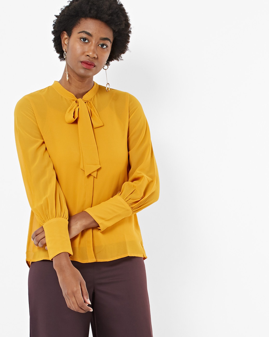 Mustard yellow store tie front top