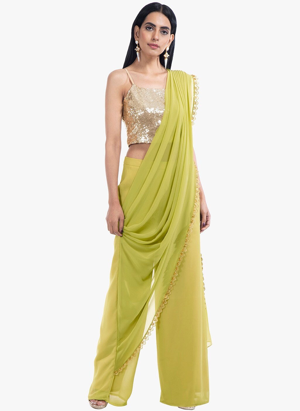 Buy Women Pink Palazzo Pants With Asymmetric Attached Dupatta -  Feed-Bottoms - Indya