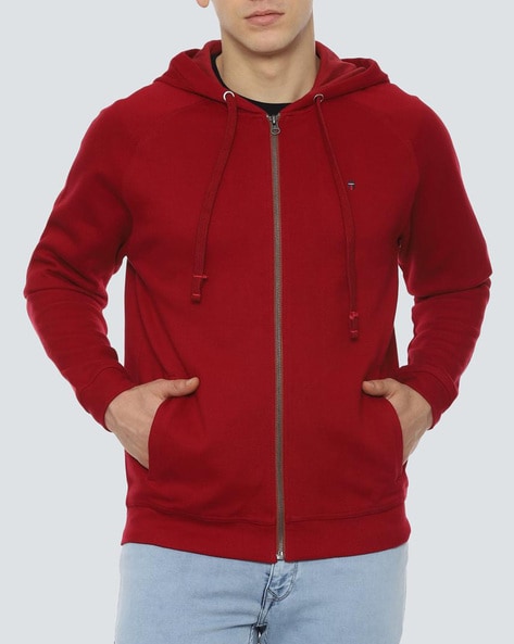 red zip front hoodie