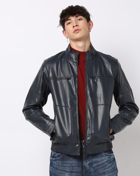 Leather jacket ajio best sale