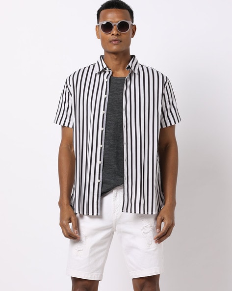 striped black and white shirt mens