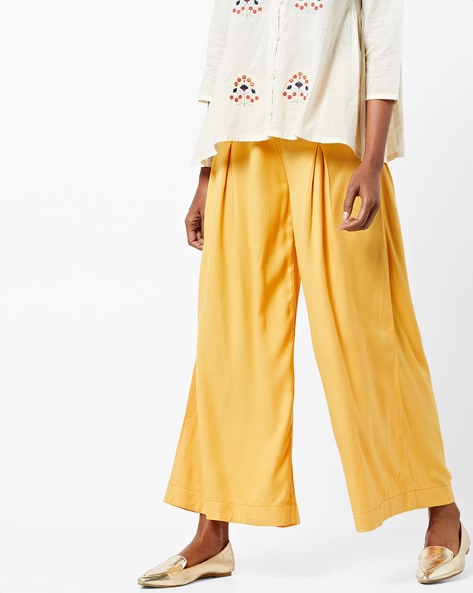 Mid-Rise Palazzo Pants with Semi-Elasticated Waist Price in India