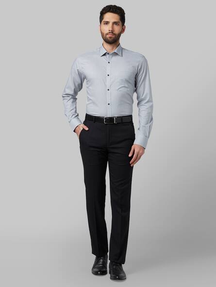 black pants light grey shirt