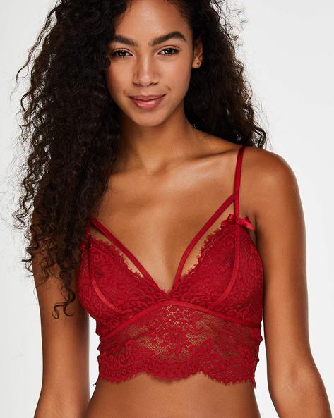 RED SOLID LACY FITTED BRALETTE
