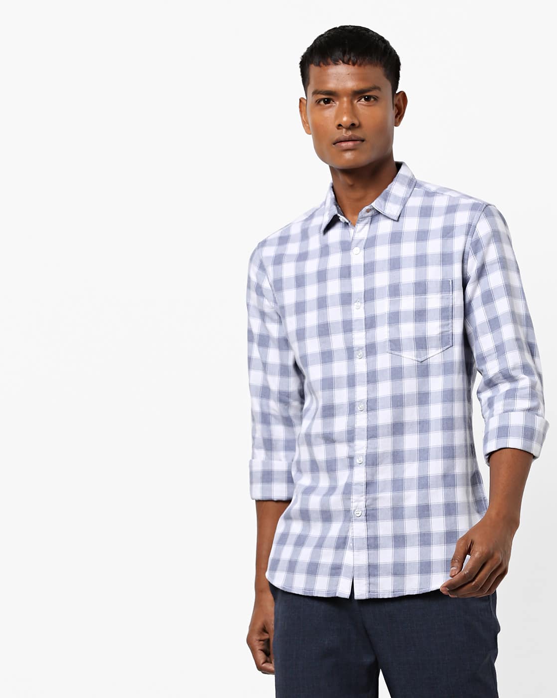 checked slim fit shirt with patch pocket