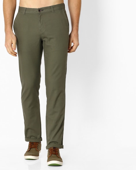 Buy Online Women Olive Green Solid Trousers at best price - Pluss.in