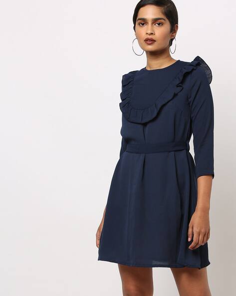 Shift Dress with Ruffles Fabric Belt