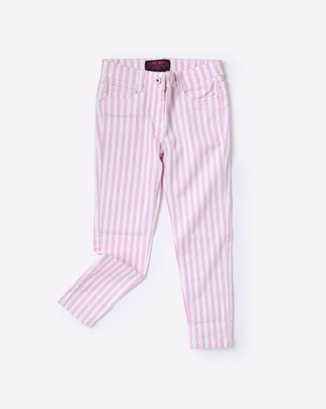 pink and white striped jeans