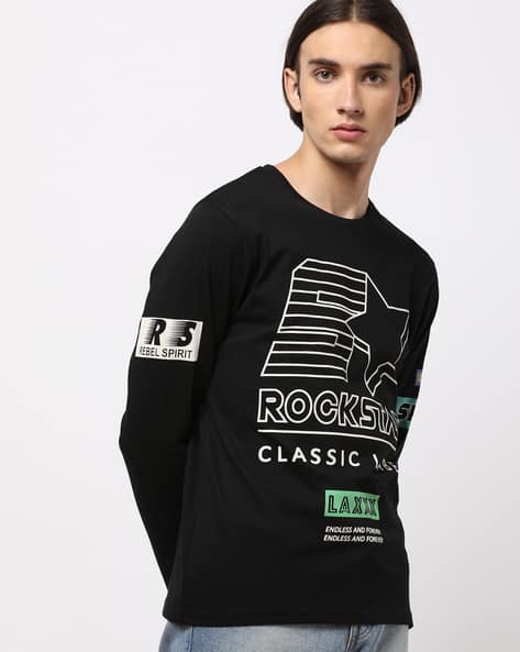 Typographic Print Full-Sleeve Cotton T-shirt - Main Image