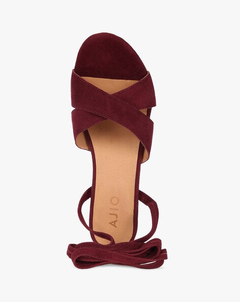 ShoeLaLa Two Piece Chunky Heel Sandals in Burgundy - Walmart.com