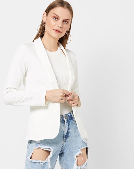 Textured Open-Front Jacket With Shawl Lapel By BOSSINI ( Offwhite )