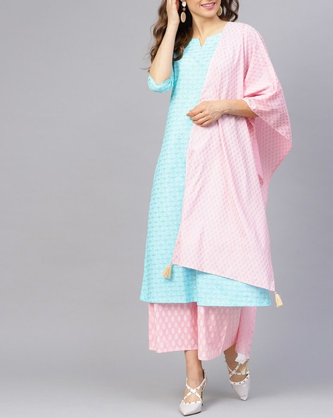 sky blue suit with pink dupatta