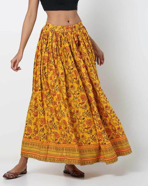 Floral Print Flared Skirt with Elasticated Waistband