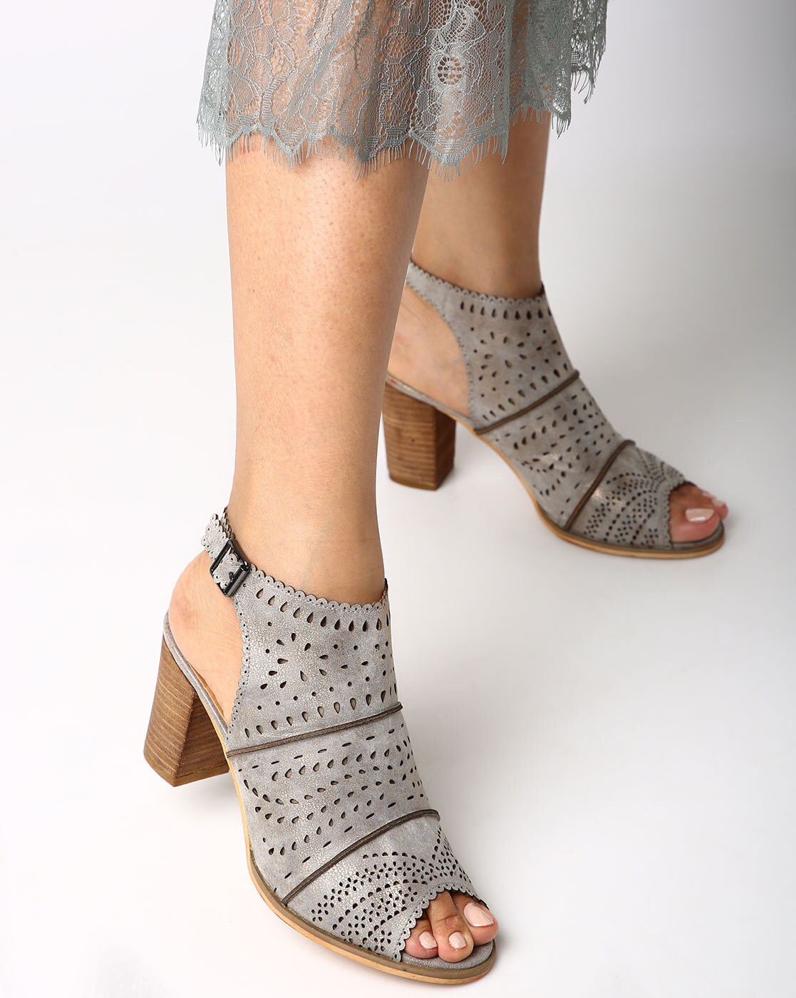 grey closed toe block heels