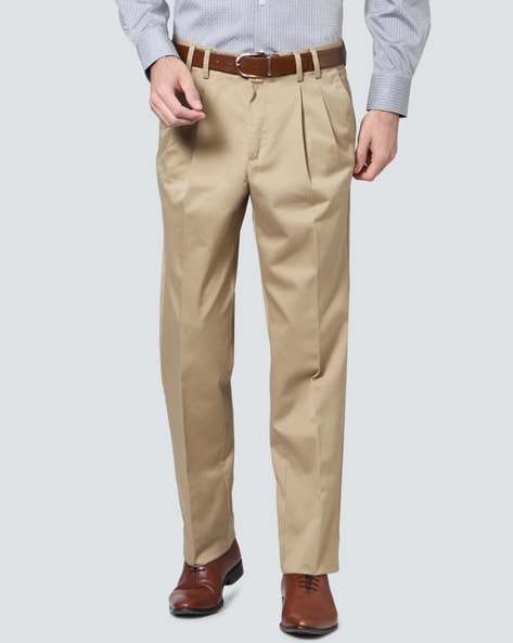 Buy Pleated Olive Cotton Twill Pants Mens Online in India