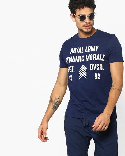 GT Official Men Navy Blue Printed Round Neck T-Shirts