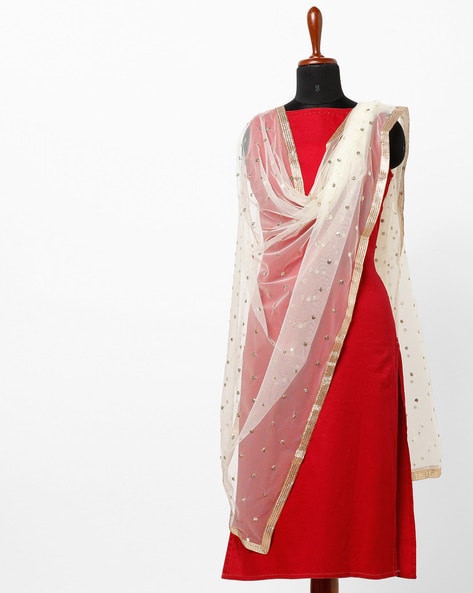 Sequinned Net Dupatta with Contrast Borders Price in India