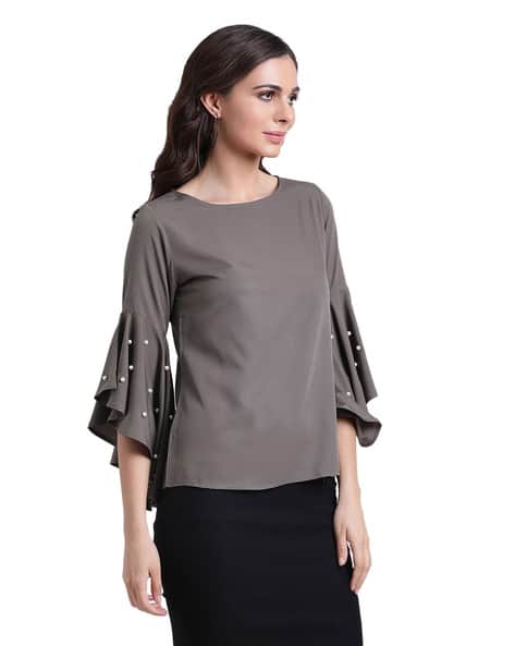Flounce Sleeves Top with Applique Detail (Image - 2)