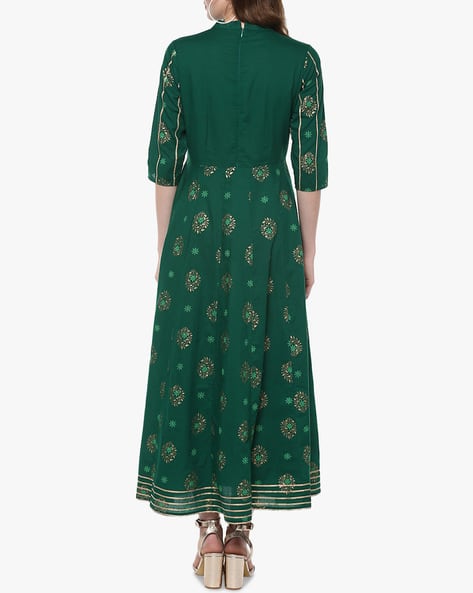 Floral Print Anarkali Kurta with Gota Panels (Image - 3)