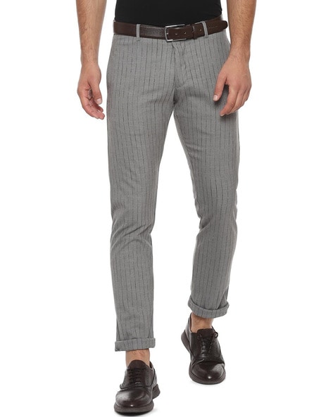 grey striped trousers