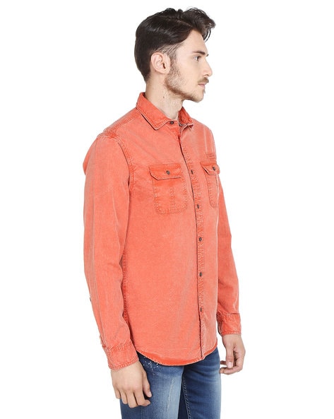 orange denim shirt mens