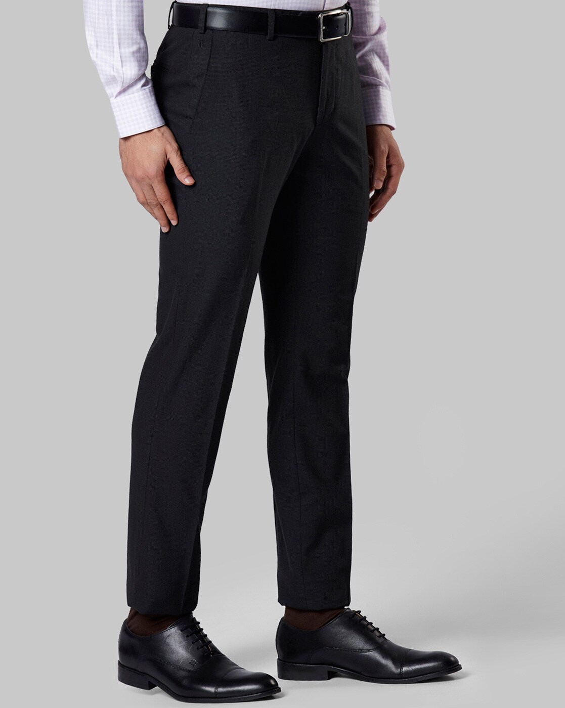 Raymond Grey Slim Fit Flat Front Trousers