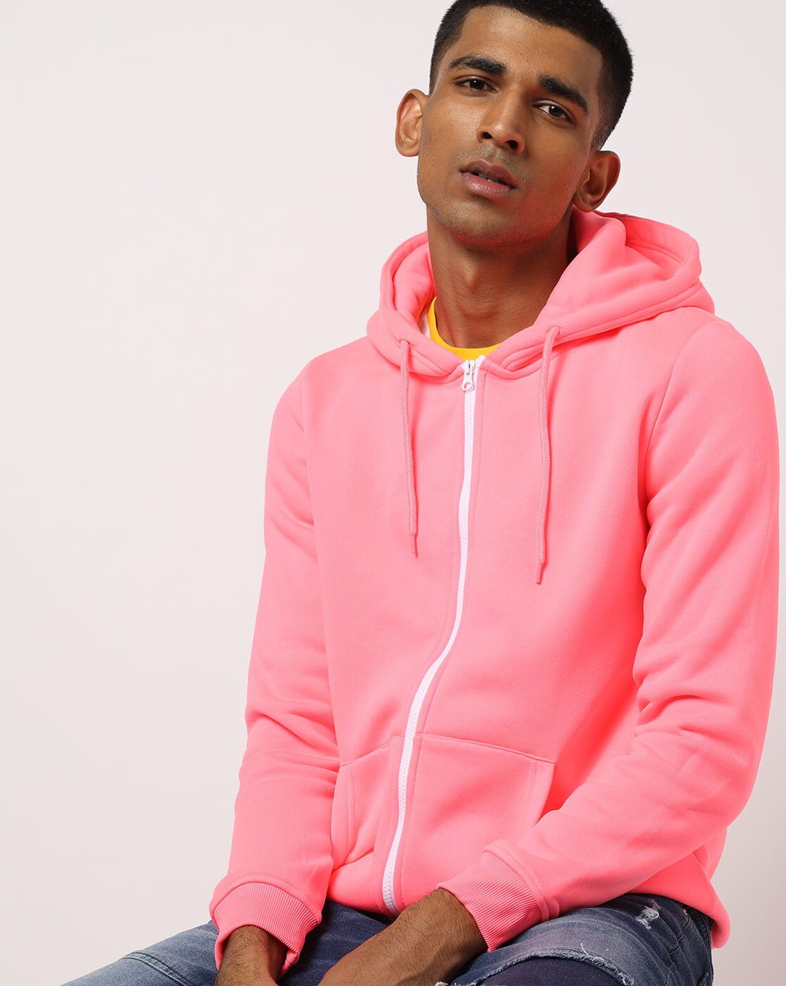 mens pink zip up hoodie