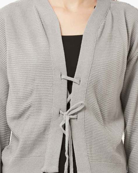 Open Front Cardigan with Criss Cross Tie Up