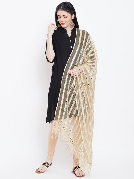 Embellished Striped Dupatta with Tassels Price in India