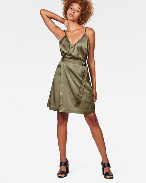 Army green hot sale wrap dress