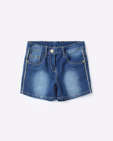 mid wash denim shorts