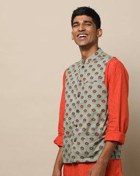 elephant print nehru jacket
