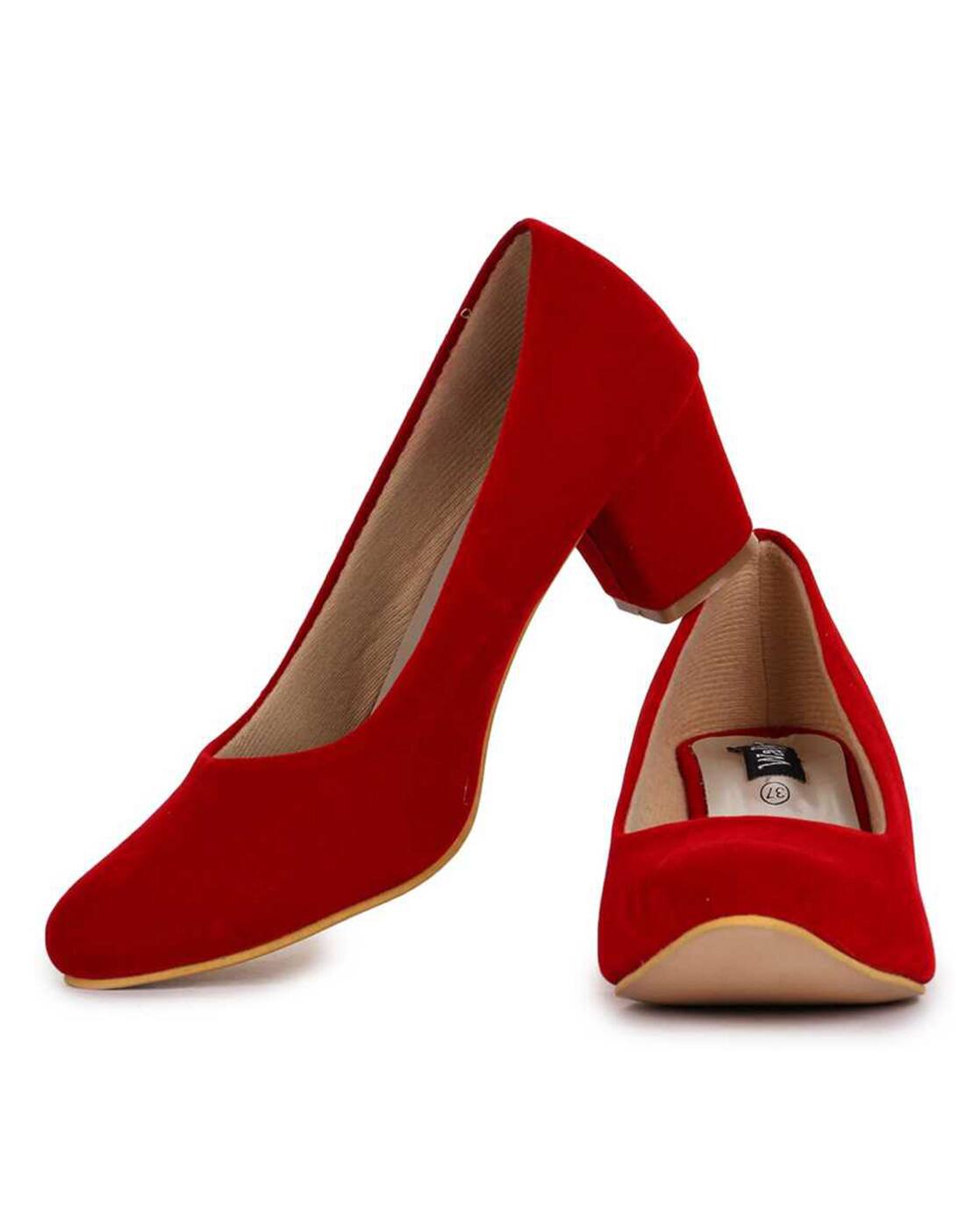 red round toe pumps