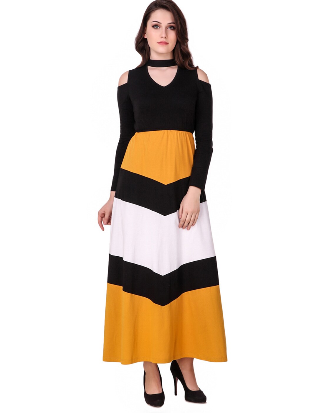 black yellow white dress