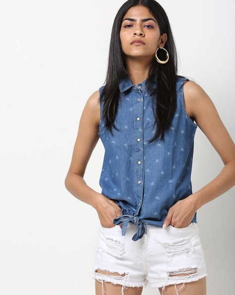 tie up denim shirt