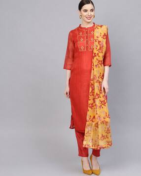 jaipur kurti Embroidered Kurta with Pants & Dupatta Set-picture-0