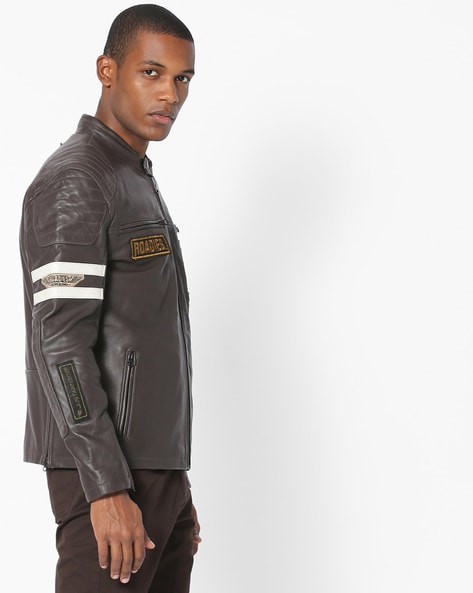 Appliqué biker shop jacket