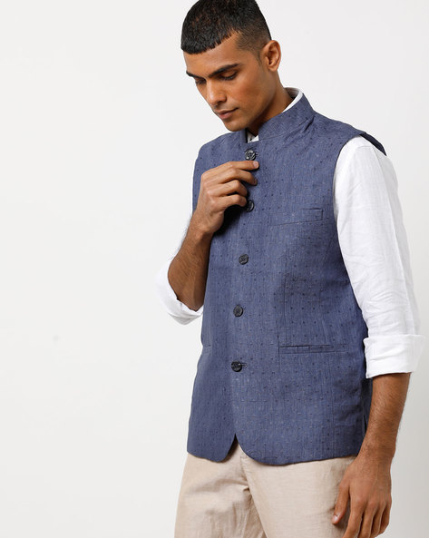 Textured Bandi Fit Nehru Jacket